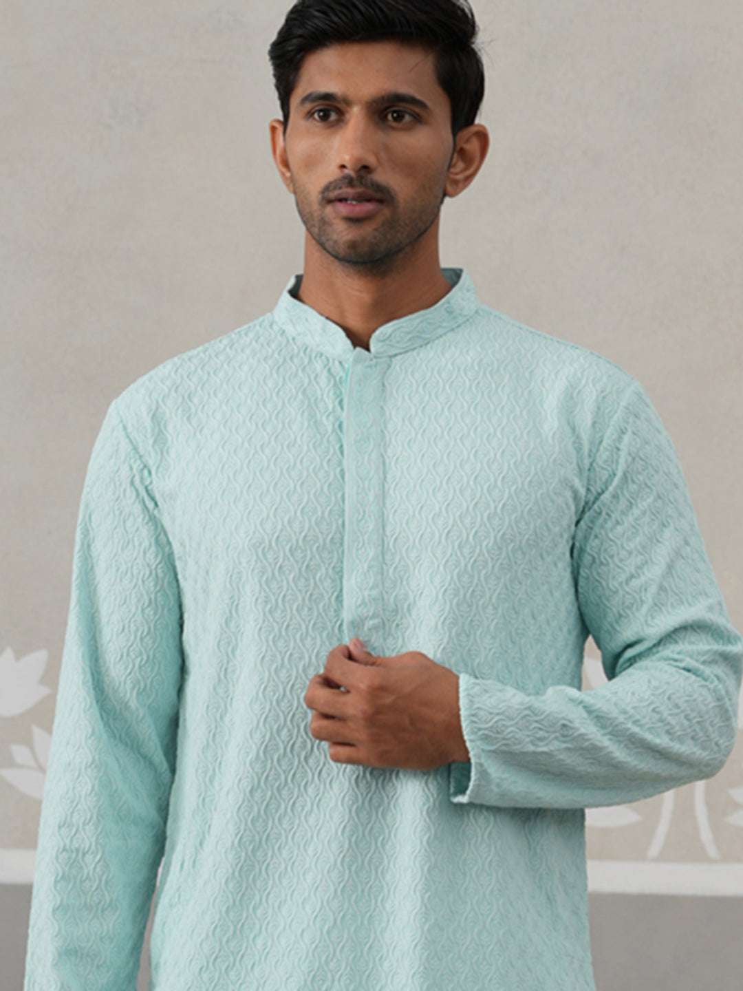 Men Embroidered Viscose Rayon Kurta ( KO 5305 Sky ) [FF] [E-7-8]