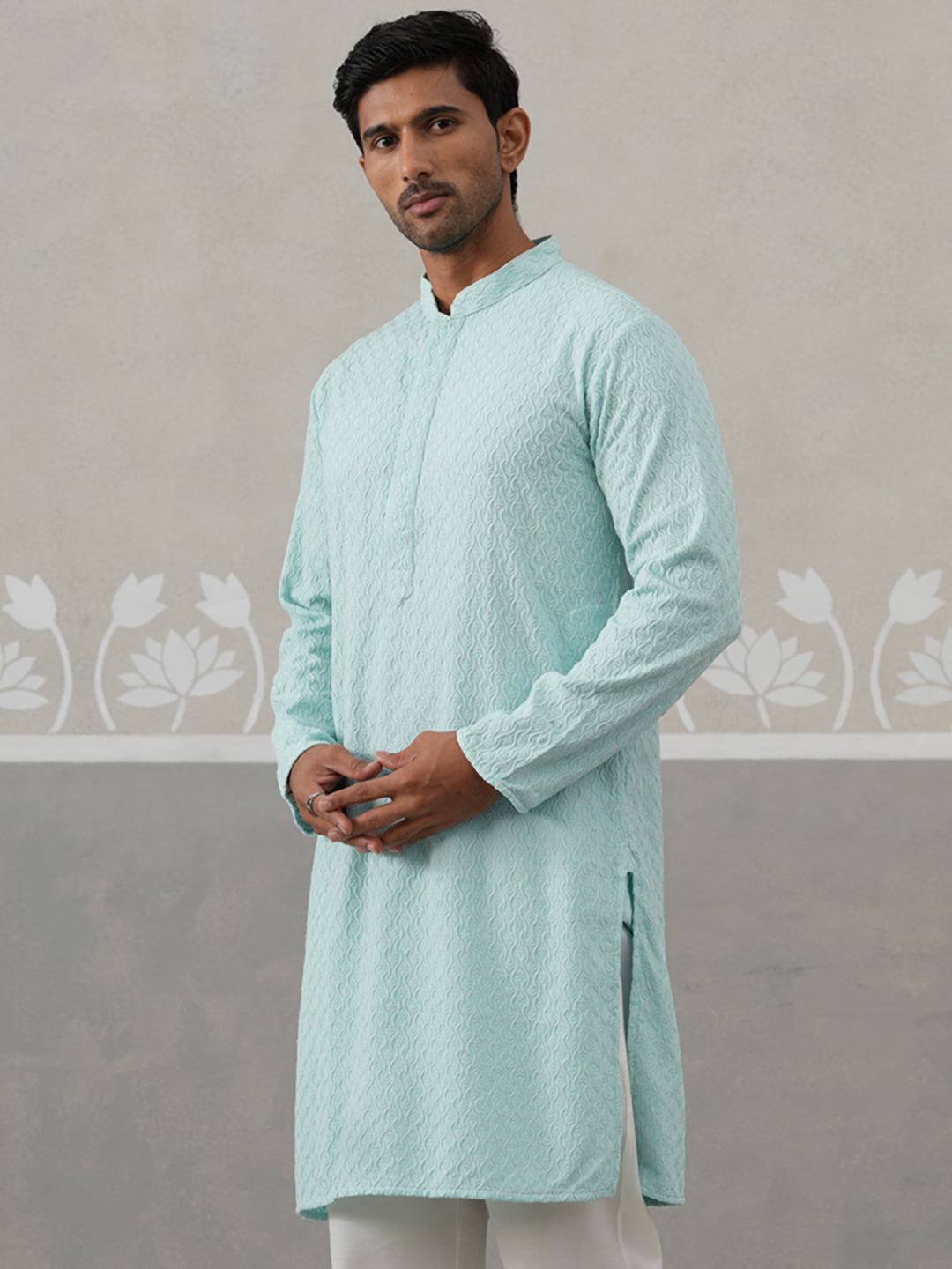 DesiQlo Men Embroidered Kurta Only - Blue - KO_5305Sky_S