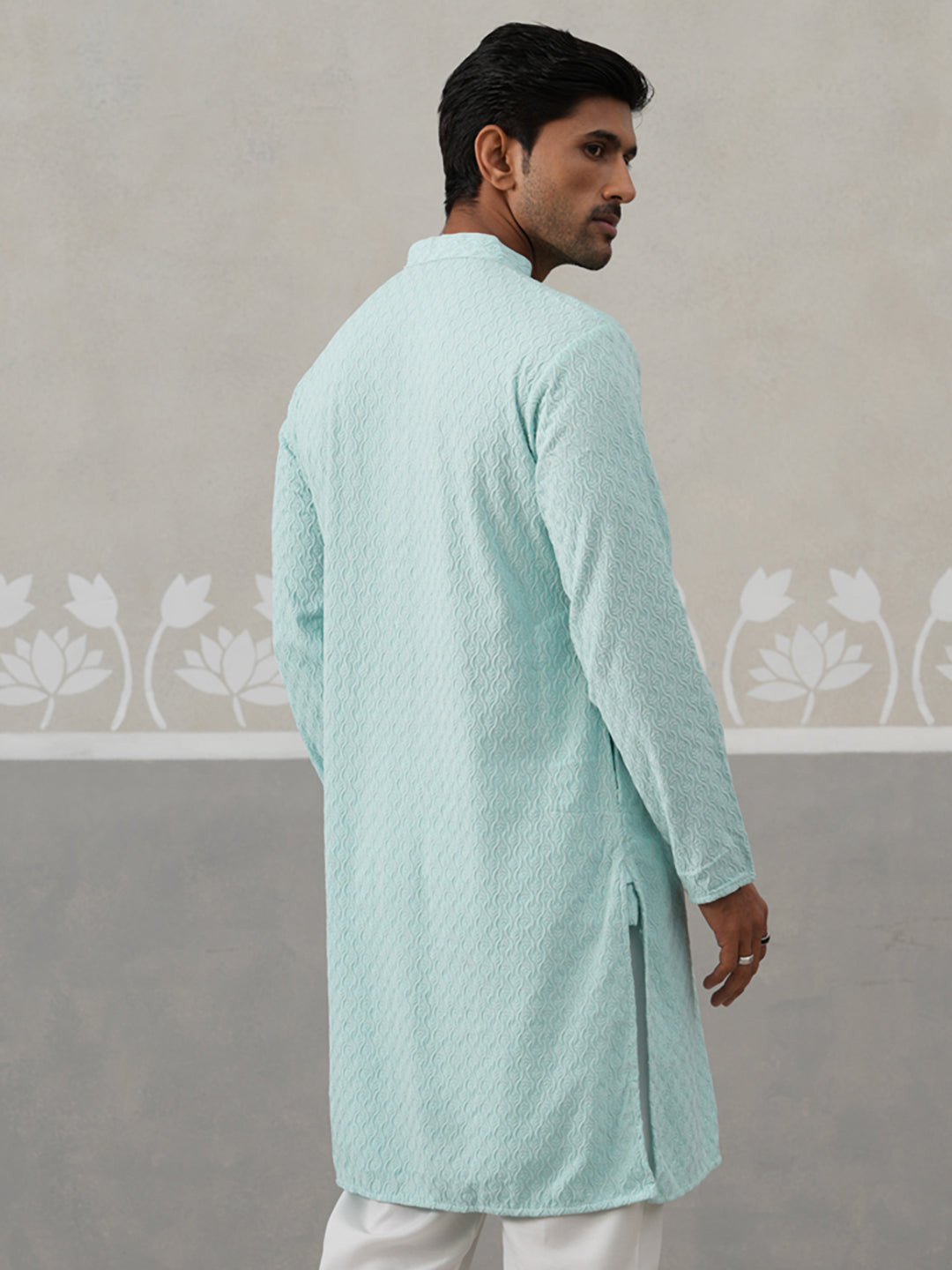 DesiQlo Men Embroidered Kurta Only - Blue - KO_5305Sky_S