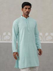 Men Embroidered Viscose Rayon Kurta ( KO 5305 Sky ) [FF] [E-7-8]