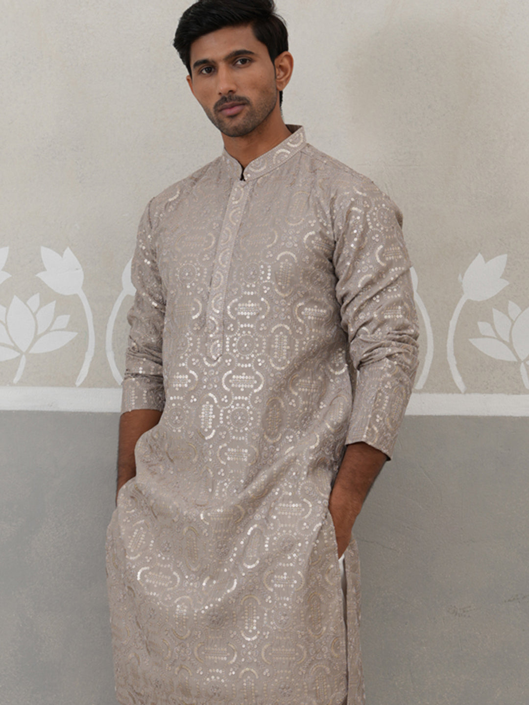 Silk Blend Designer Embroidered Kurta (KO 5306 Grey ) [FF] [P-17]