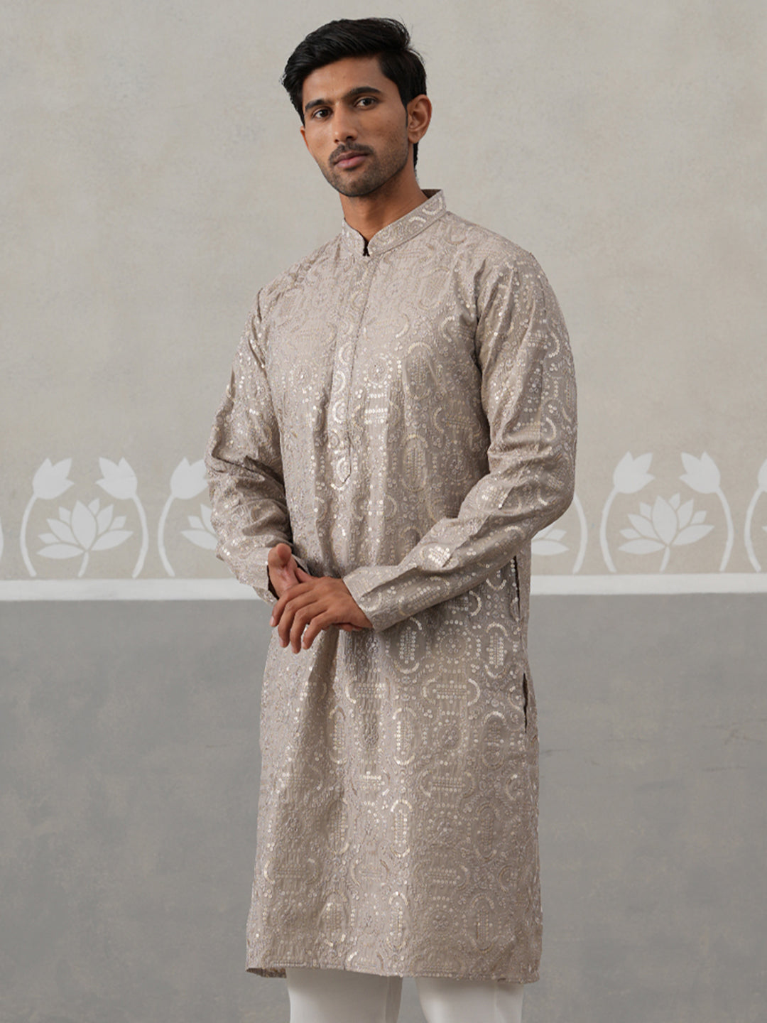 DesiQlo Men Embroidered Kurta Only - Grey - KO_5306Grey_S
