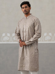 Silk Blend Designer Embroidered Kurta (KO 5306 Grey ) [FF] [P-17]