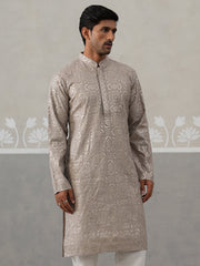 Silk Blend Designer Embroidered Kurta (KO 5306 Grey ) [FF] [P-17]