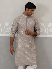 Silk Blend Designer Embroidered Kurta (KO 5306 Grey ) [FF] [P-17]