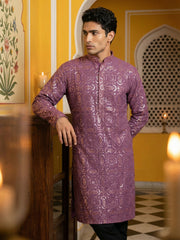 Silk Blend Designer Embroidered Kurta ( KO 5306Purple S ) [FF] [P-17]