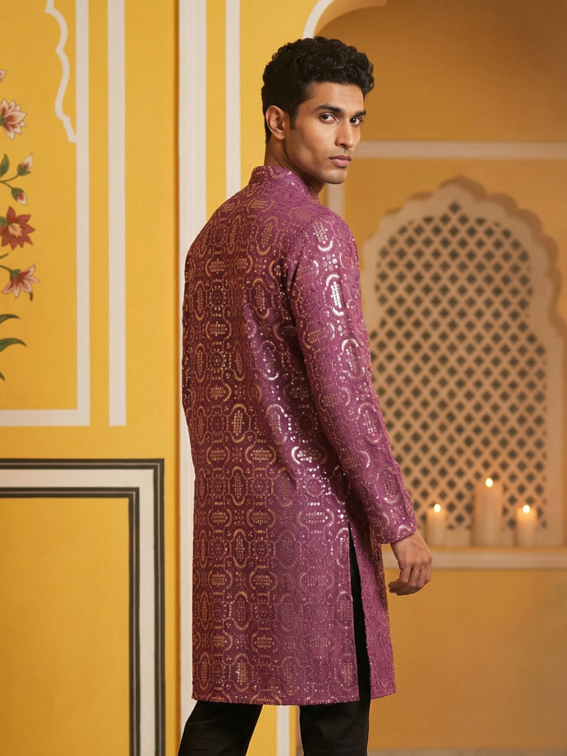 DesiQlo Men Embroidered Kurta Only - Purple - KO_5306Purple_S