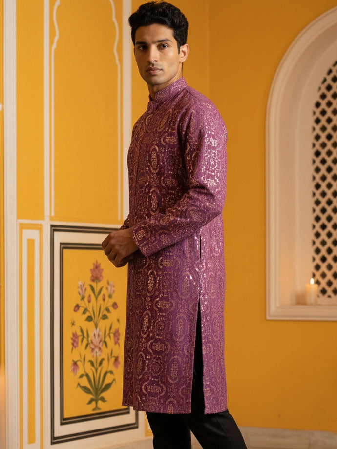 DesiQlo Men Embroidered Kurta Only - Purple - KO_5306Purple_S