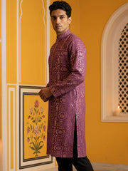 Silk Blend Designer Embroidered Kurta ( KO 5306Purple S ) [FF] [P-17]