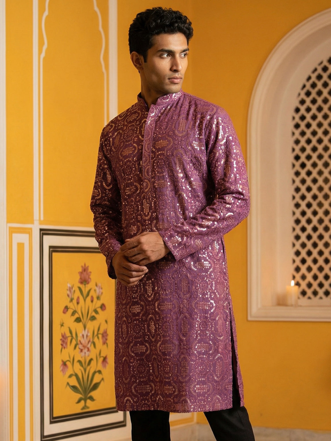 DesiQlo Men Embroidered Kurta Only - Purple - KO_5306Purple_S