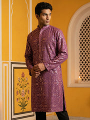 Silk Blend Designer Embroidered Kurta ( KO 5306Purple S ) [FF] [P-17]