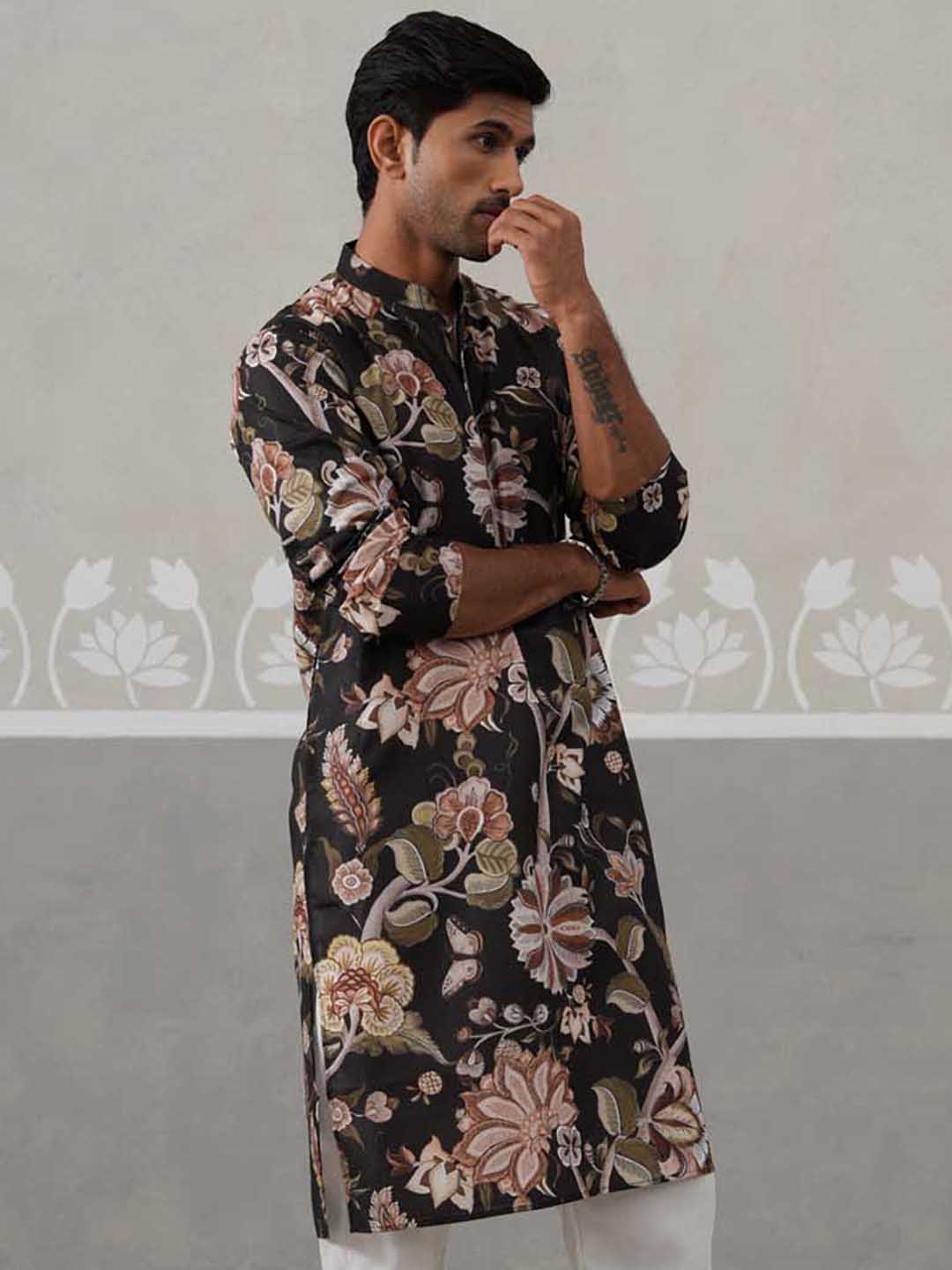 DesiQlo Men Printed Kurta Only - Black - KO_5307Black_S