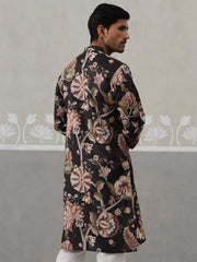 Men's Floral Printed Cotton Straight Kurta (KO 5307 Black ) [FF] [J-1]