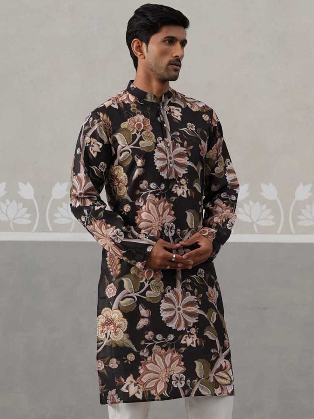 DesiQlo Men Printed Kurta Only - Black - KO_5307Black_S
