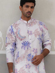 Men's Floral Printed Cotton Straight Kurta (KO 5307 Blue ) [FF] [J-1]