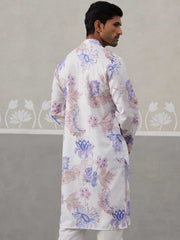 Men's Floral Printed Cotton Straight Kurta (KO 5307 Blue ) [FF] [J-1]