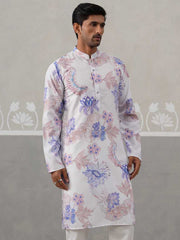 Men's Floral Printed Cotton Straight Kurta (KO 5307 Blue ) [FF] [J-1]