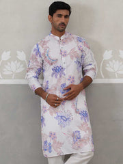 Men's Floral Printed Cotton Straight Kurta (KO 5307 Blue ) [FF] [J-1]