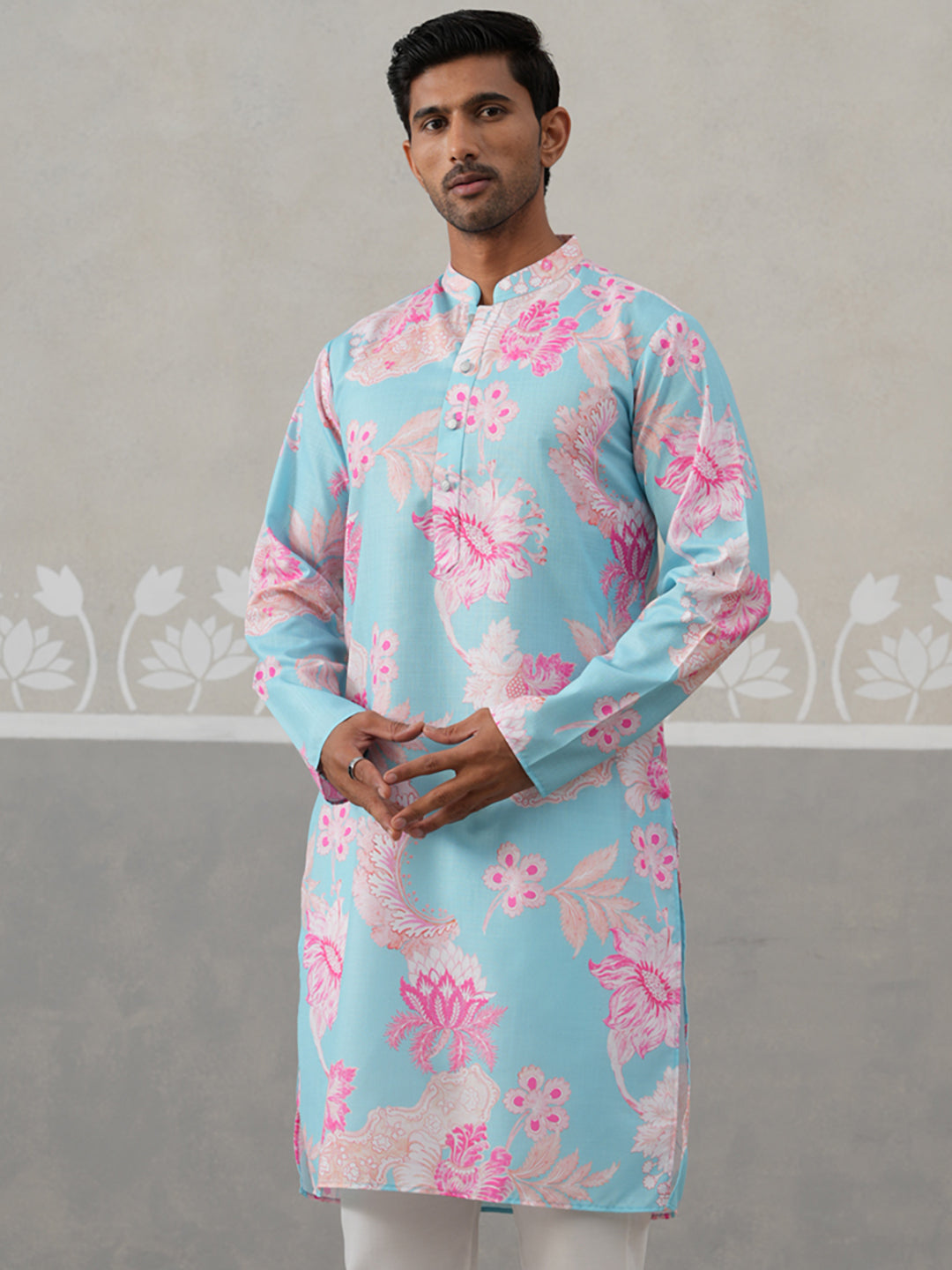 DesiQlo Men Printed Kurta Only - Blue - KO_5307Sky_S