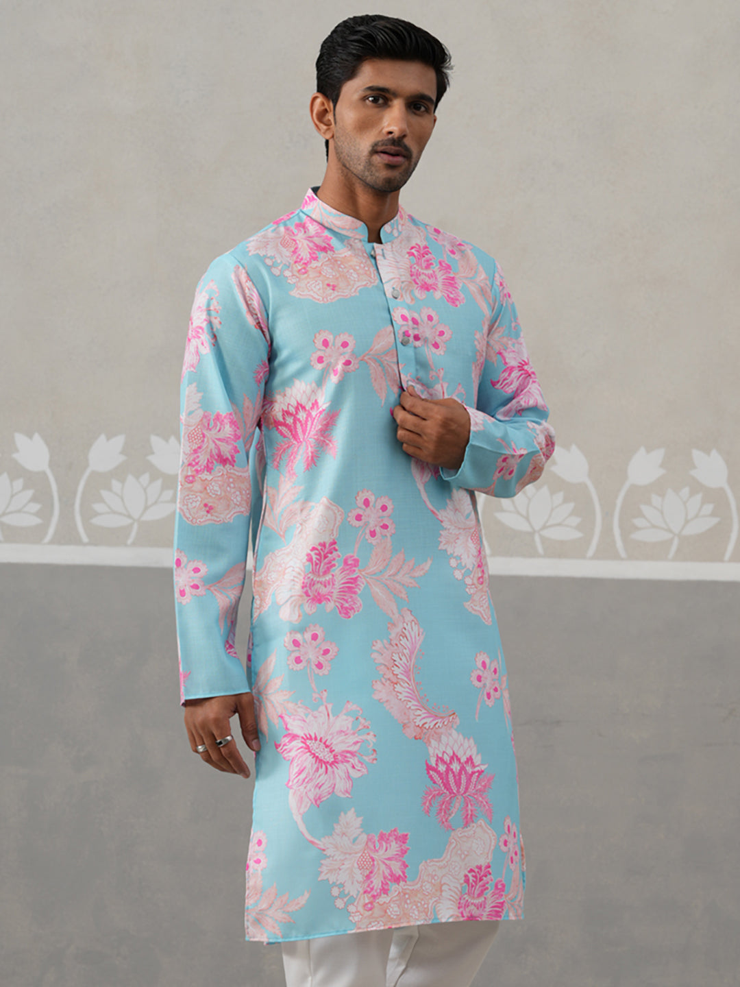 DesiQlo Men Printed Kurta Only - Blue - KO_5307Sky_S