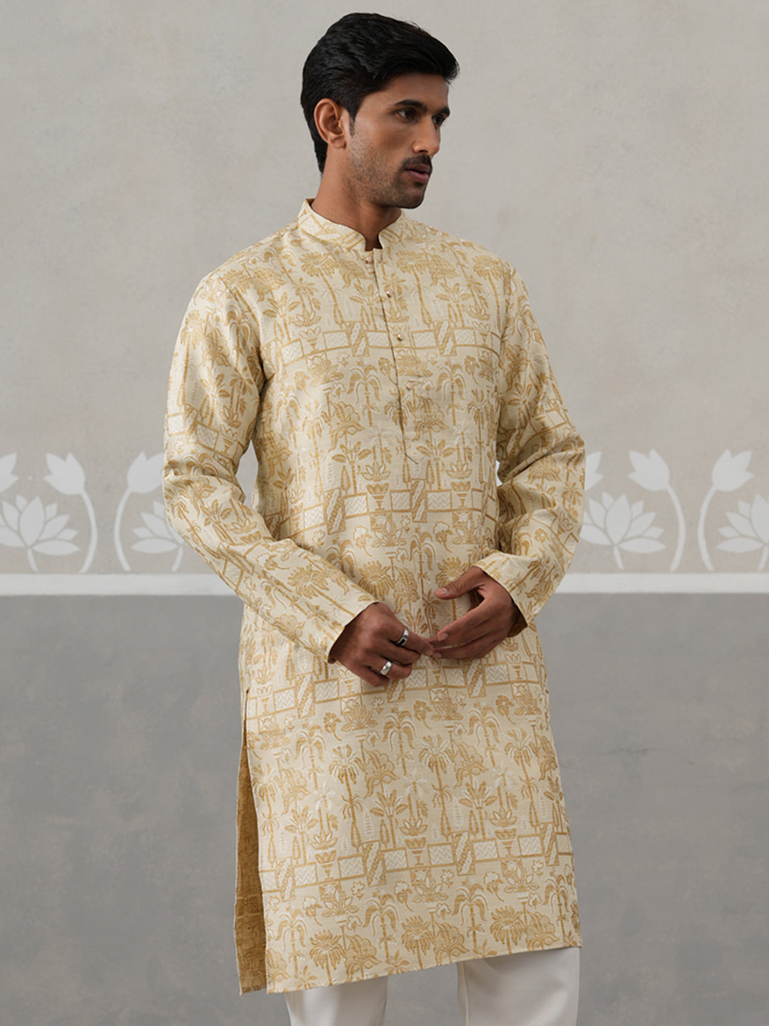 DesiQlo Men Woven Design Kurta Only - Gold