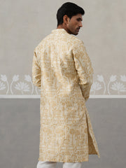 Designer Silk Blend Kurta for Men ( KO 5309 Golden ) [FF] [A-1-4]