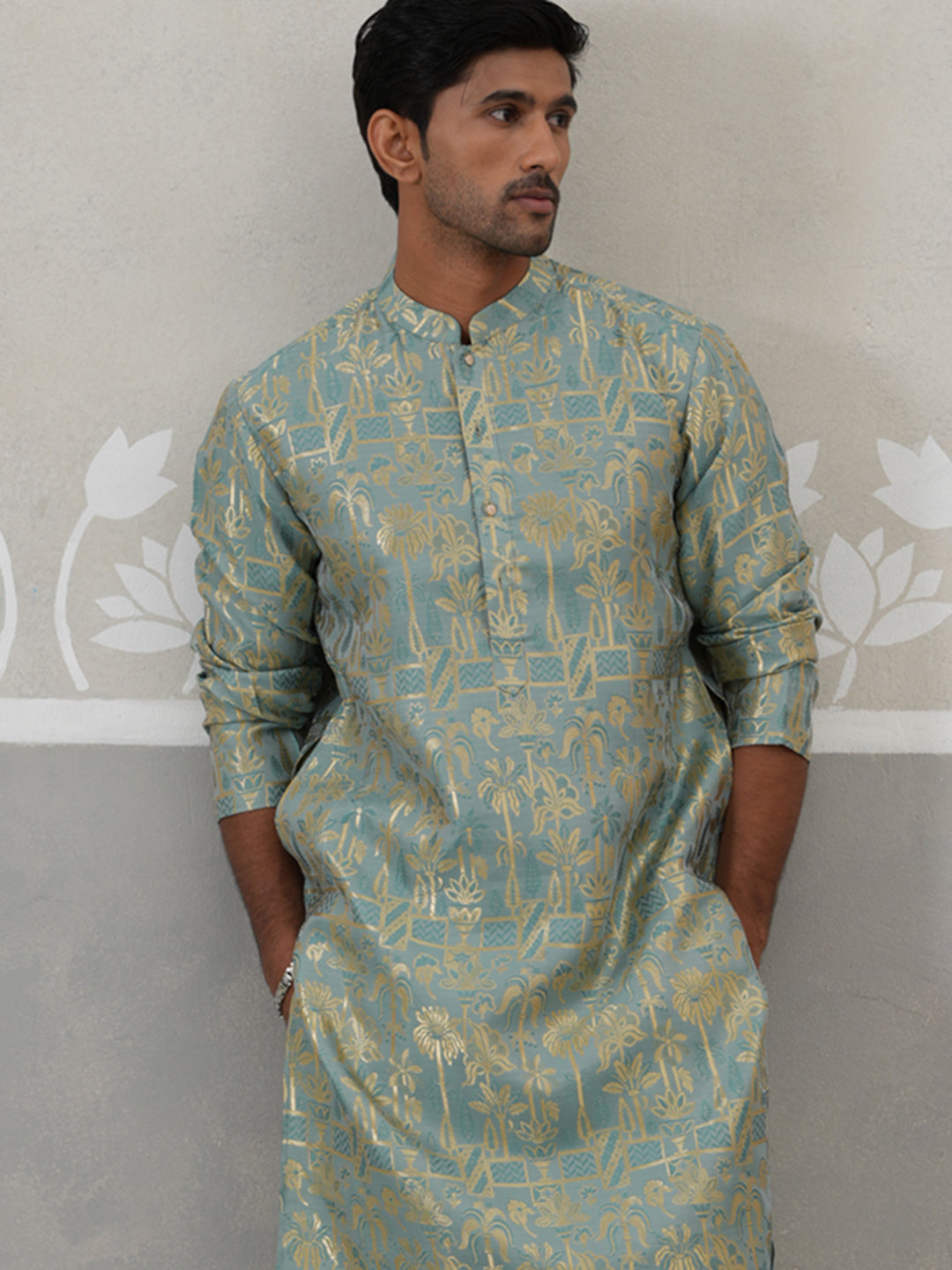 Designer Silk Blend Kurta for Men ( KO 5309 Sea-Green ) [FF] [A-1-4]