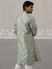 Designer Silk Blend Kurta for Men ( KO 5309 Sea-Green ) [FF] [A-1-4]