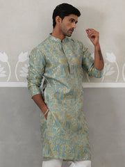 Designer Silk Blend Kurta for Men ( KO 5309 Sea-Green ) [FF] [A-1-4]