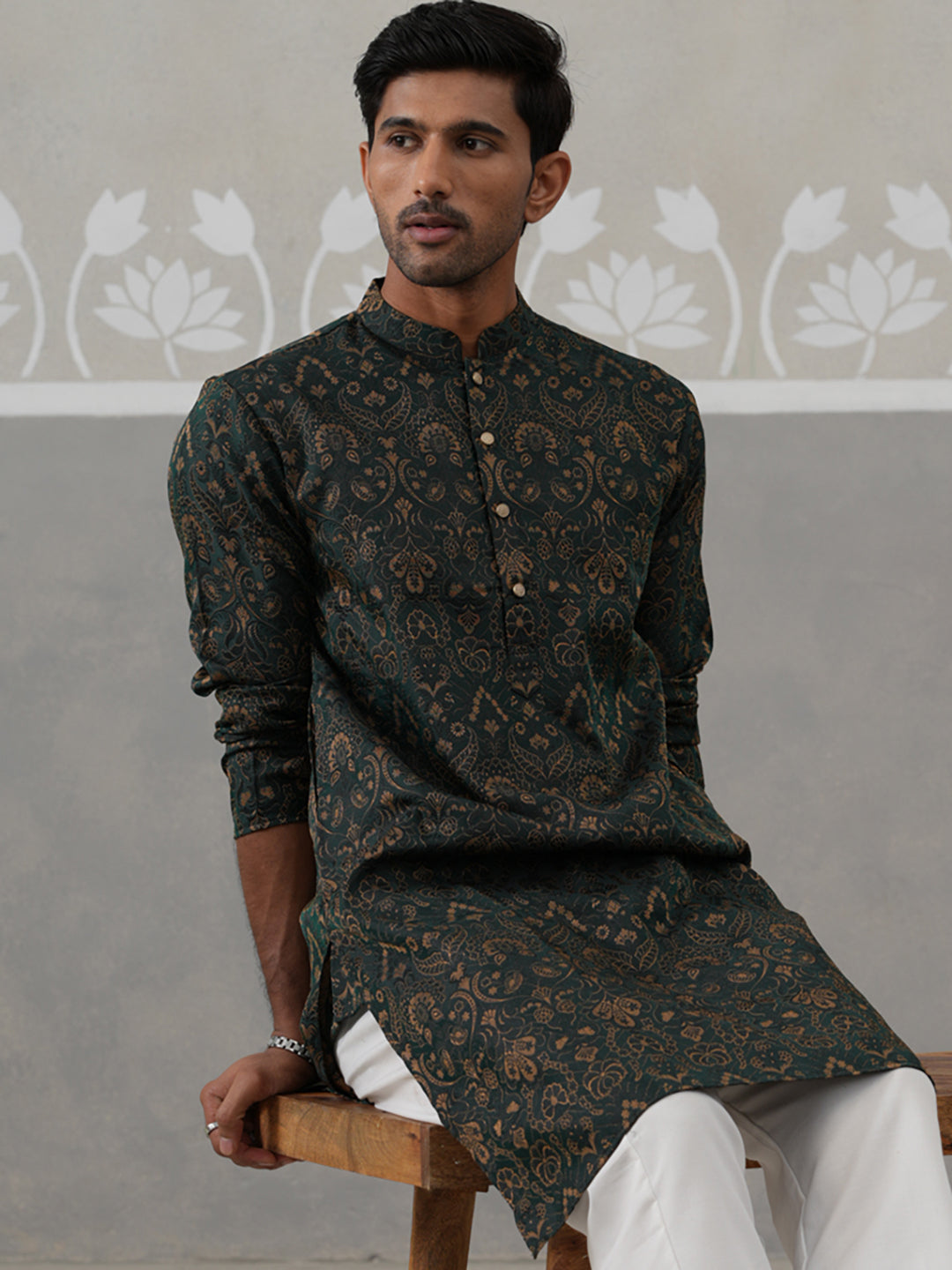 DesiQlo Men Woven Design Kurta Only - Green - KO_5311Olive_S