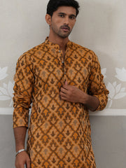 Silk Blend Woven Design Kurta ( KO 5312 Mustard ) [FF] [A-1-4]