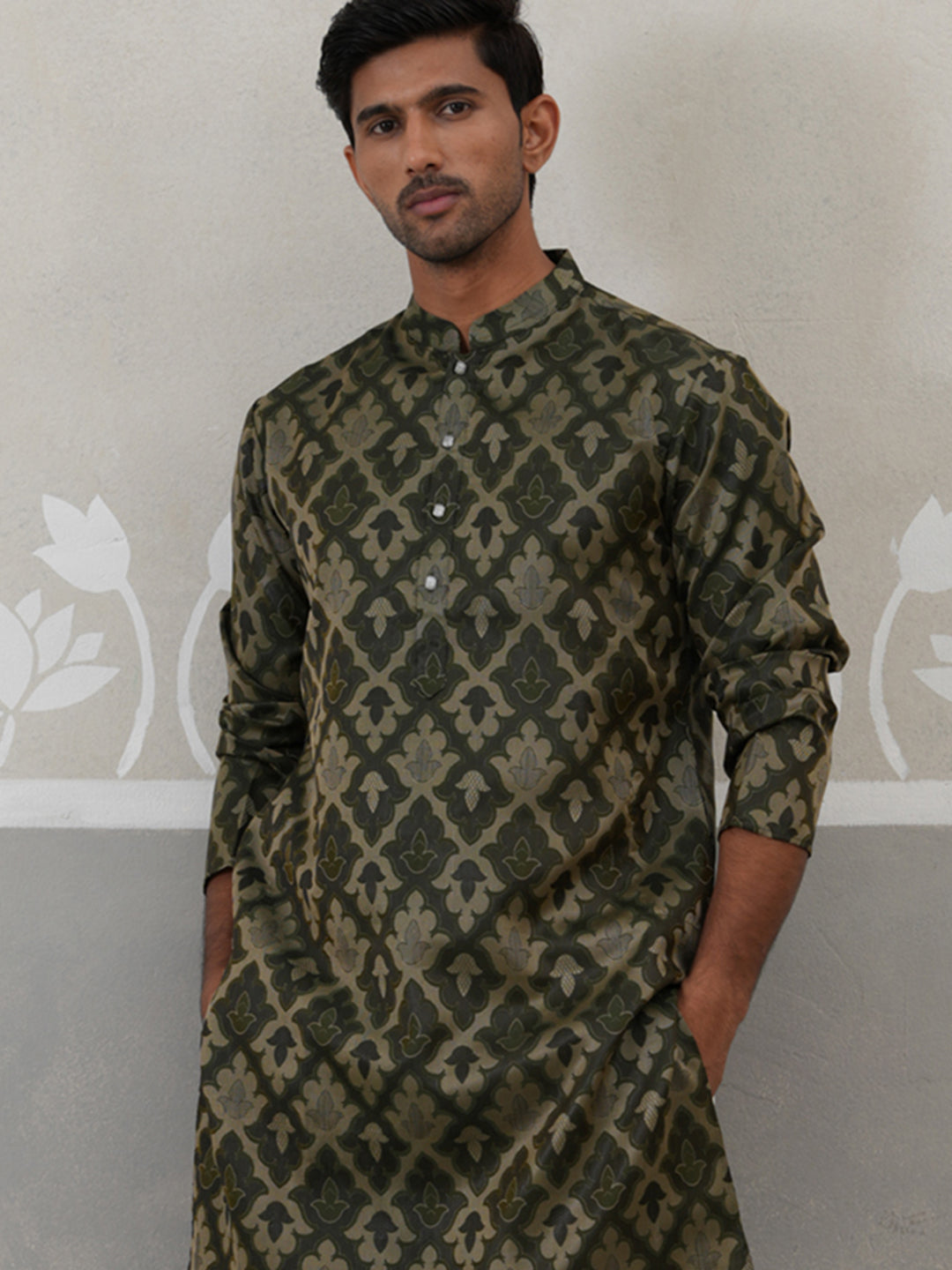 DesiQlo Men Woven Design Kurta Only - Green - KO_5312Olive_S