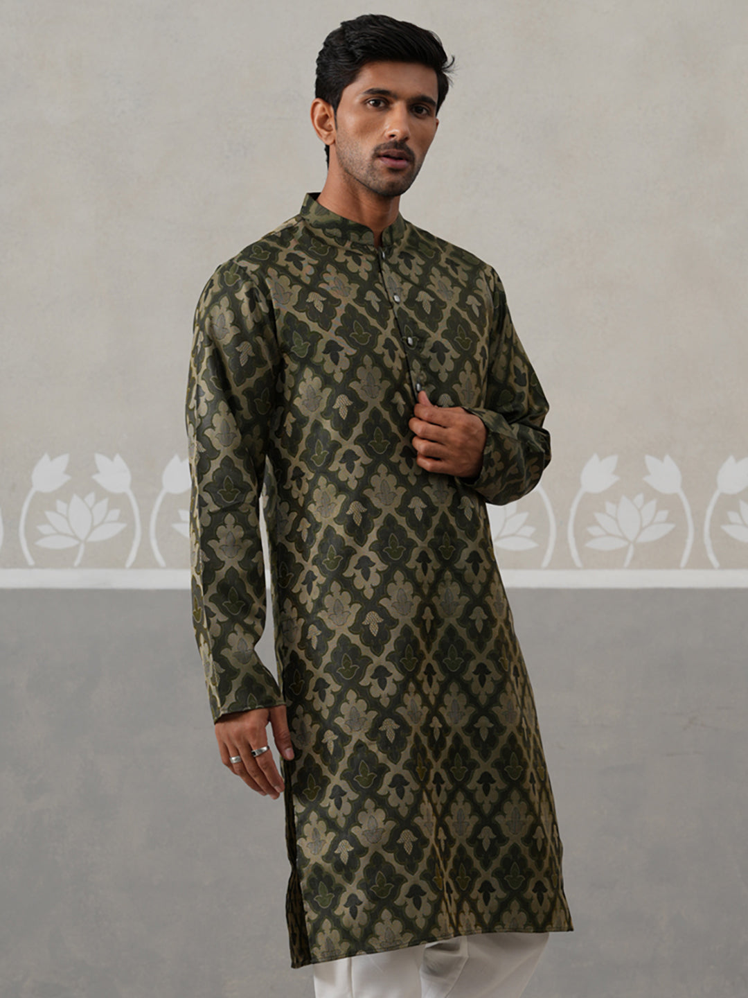 DesiQlo Men Woven Design Kurta Only - Green - KO_5312Olive_S