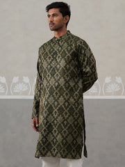 Silk Blend Woven Design Kurta ( KO 5312 Olive ) [FF] [A-1-4]