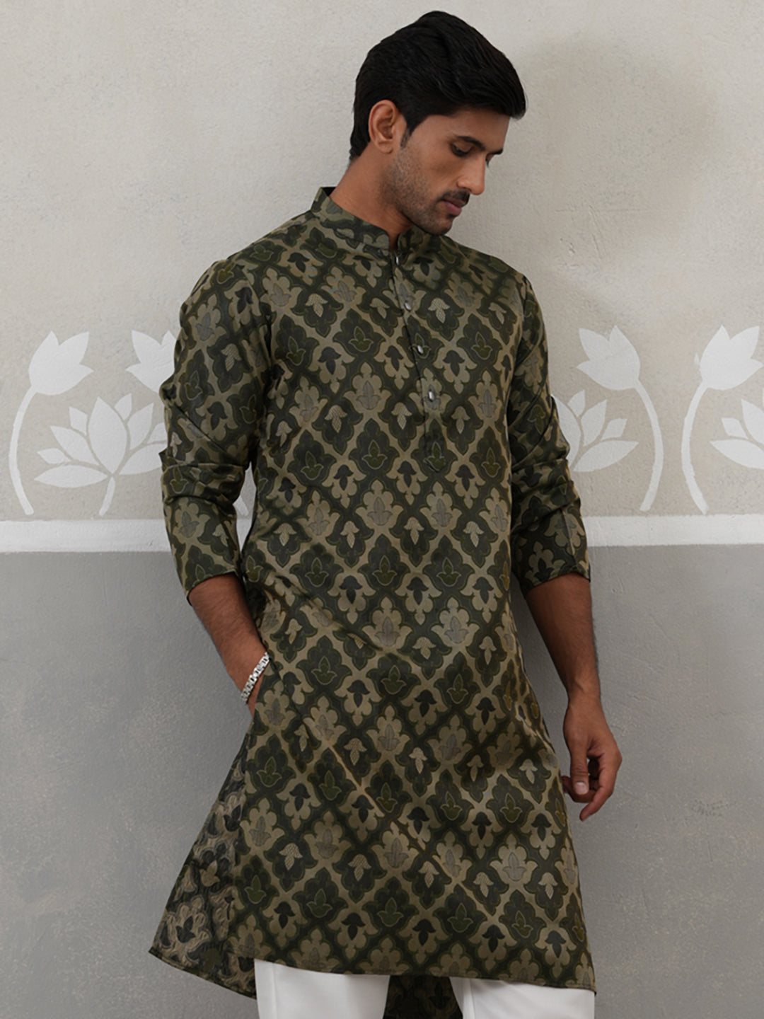 DesiQlo Men Woven Design Kurta Only - Green - KO_5312Olive_S