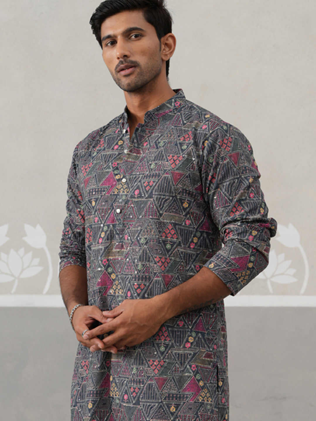 DesiQlo Men Embroidered Kurta Only - Grey - KO_5314Grey_S