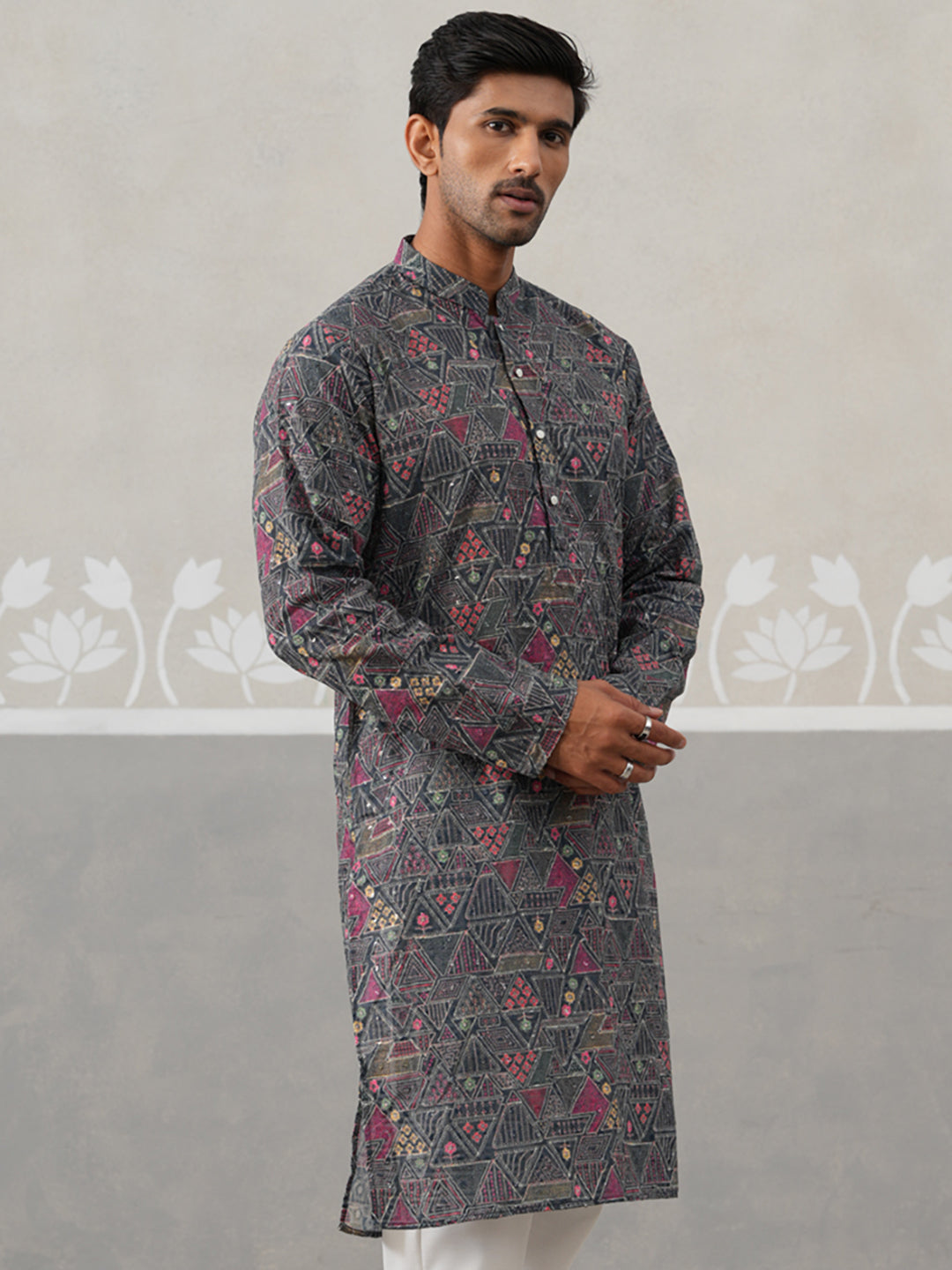DesiQlo Men Embroidered Kurta Only - Grey - KO_5314Grey_S