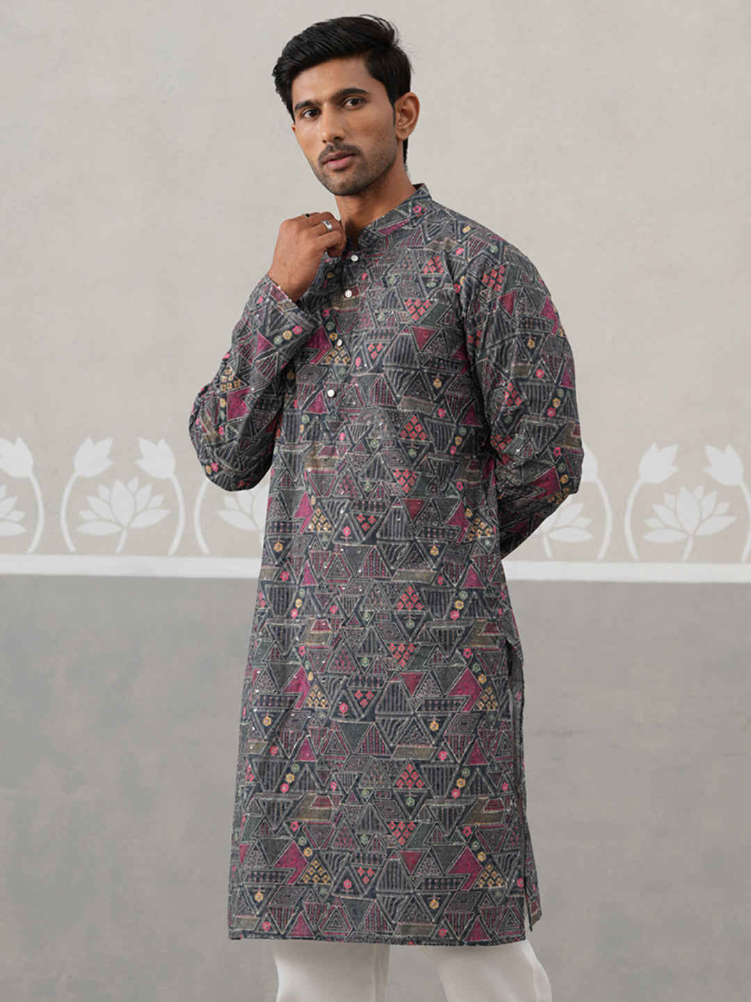 DesiQlo Men Embroidered Kurta Only - Grey - KO_5314Grey_S