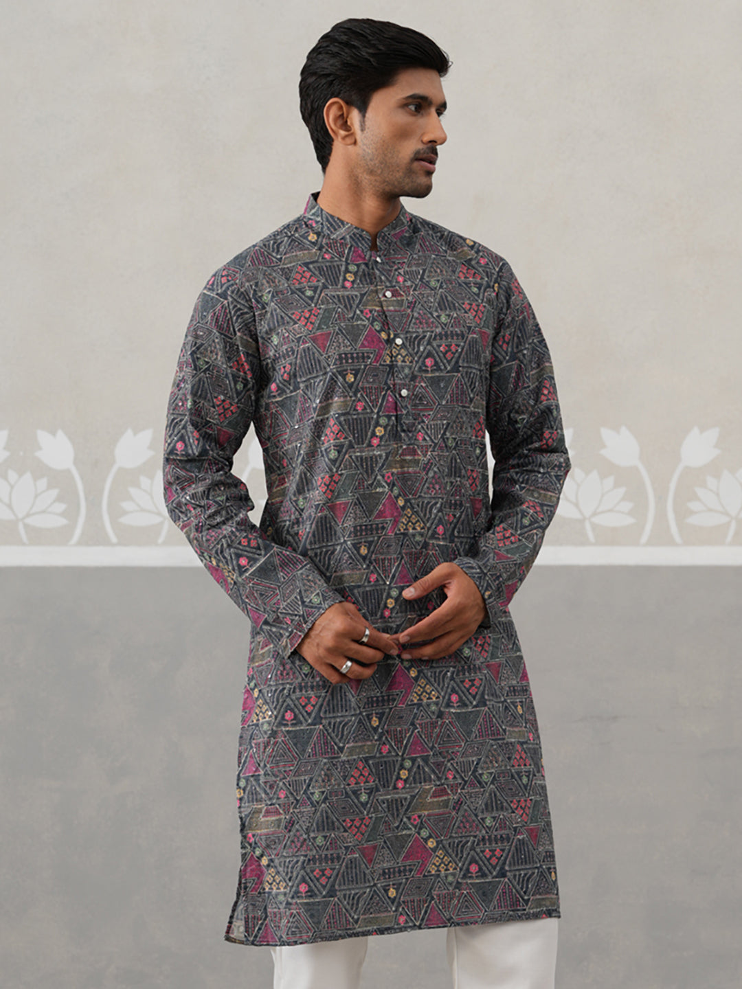 DesiQlo Men Embroidered Kurta Only - Grey - KO_5314Grey_S