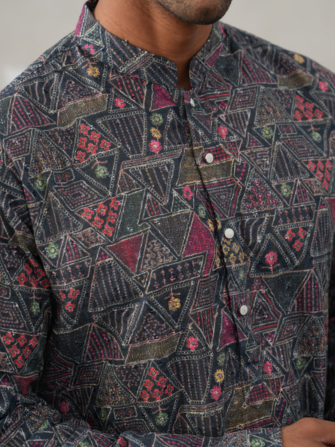 DesiQlo Men Embroidered Kurta Only - Grey - KO_5314Grey_S