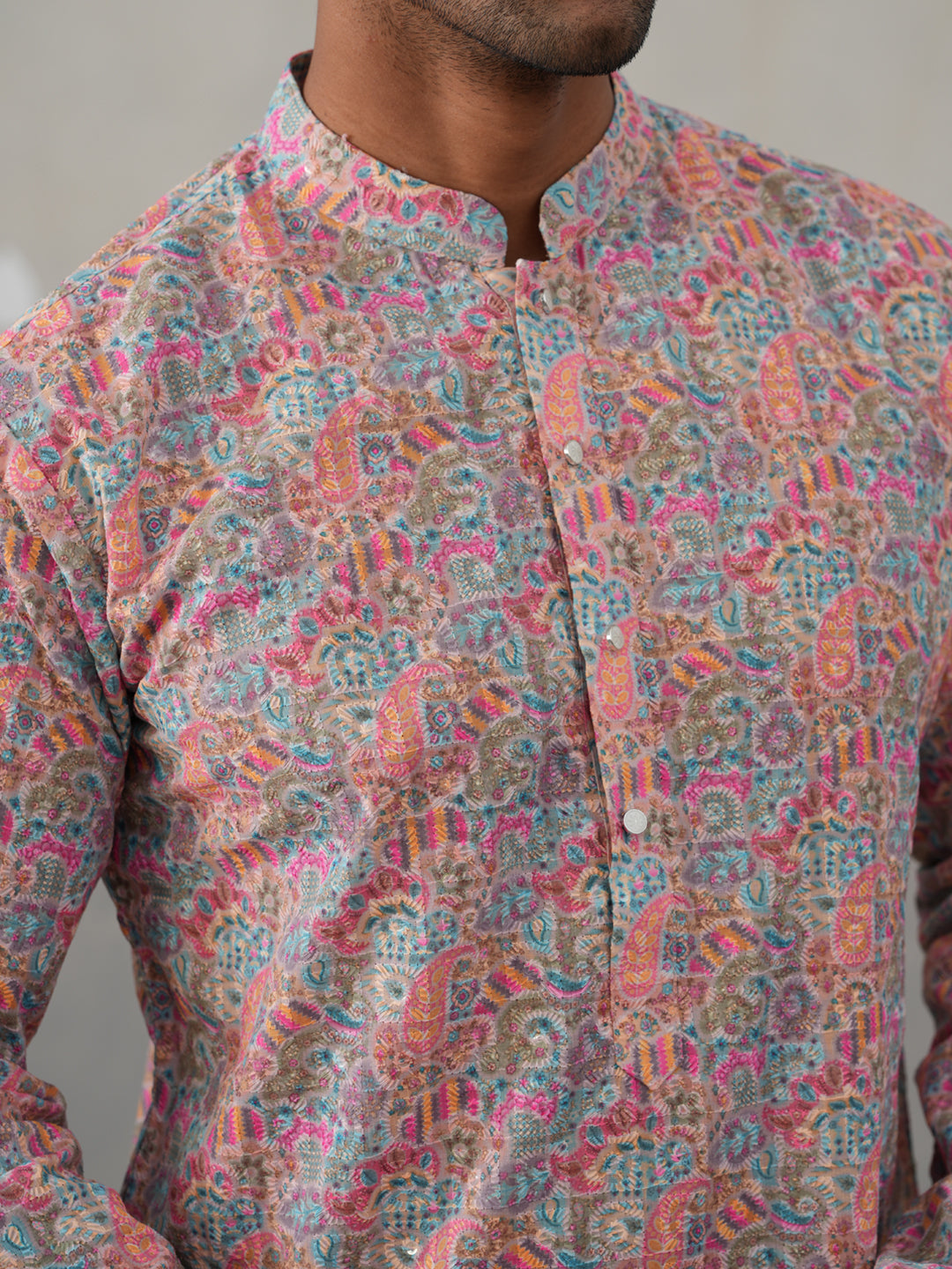 DesiQlo Men Embroidered Kurta Only - Multicolor - KO_5314Multi_S
