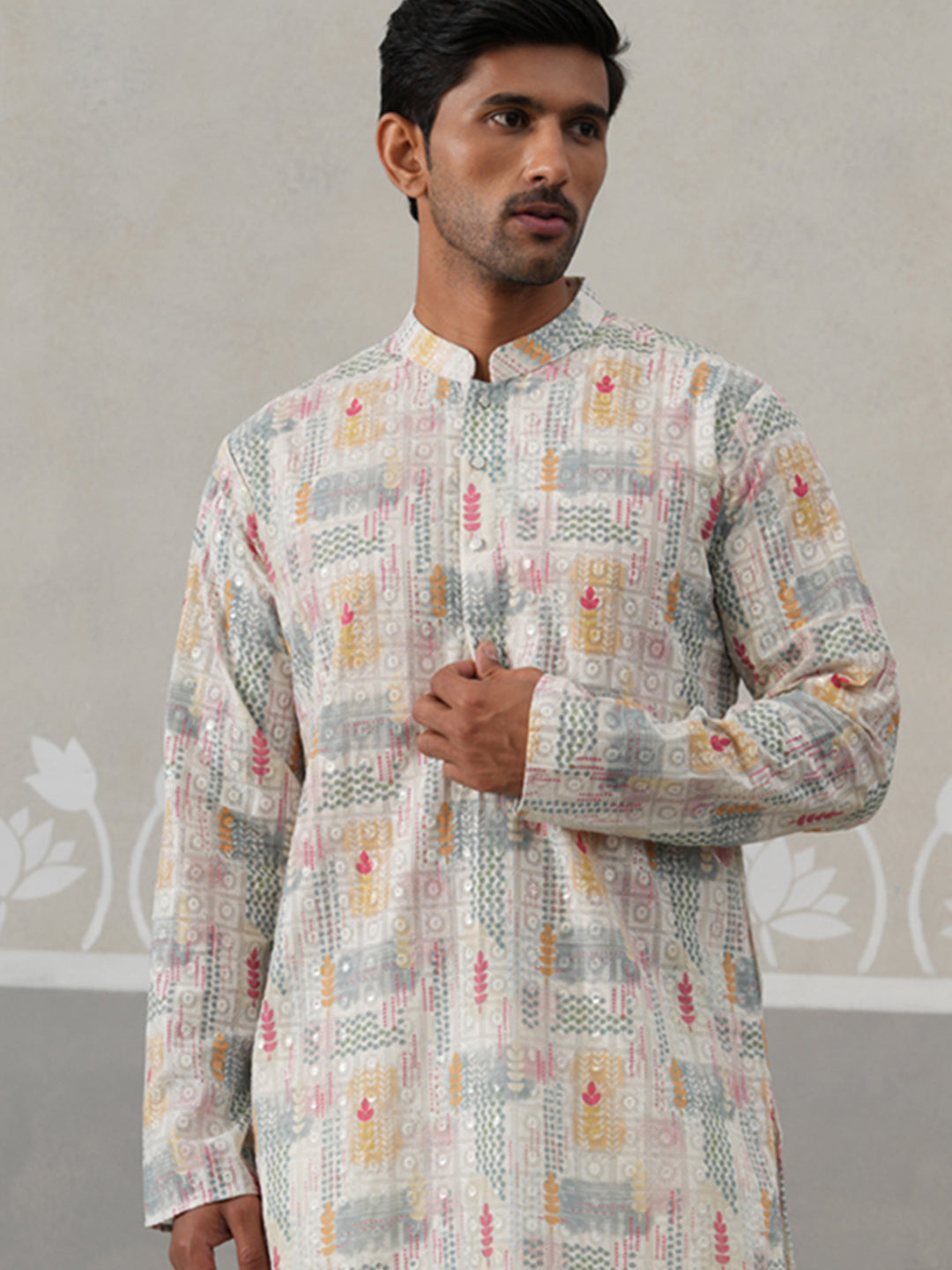DesiQlo Men Embroidered Kurta Only - White - KO_5314Off-White_S