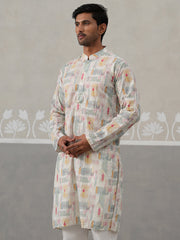 Printed and Emrbroidered Kurta ( KO 5314 Off-White ) [FF] [C-10]