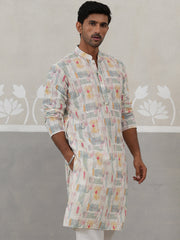 Printed and Emrbroidered Kurta ( KO 5314 Off-White ) [FF] [C-10]