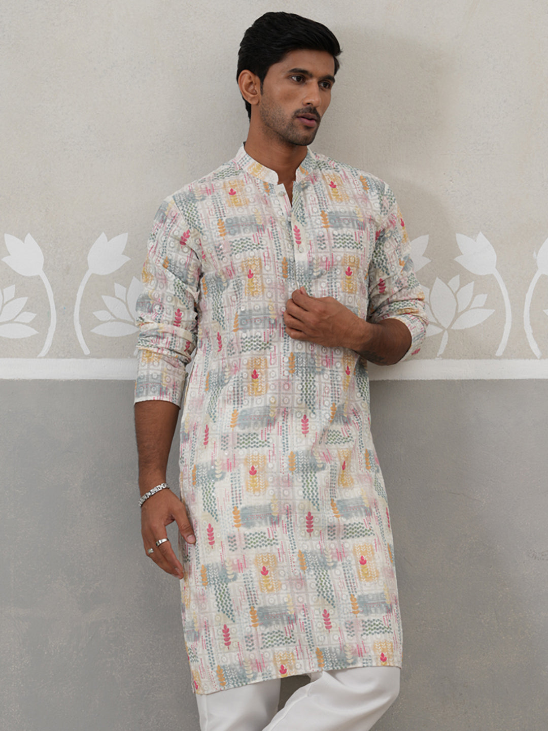 DesiQlo Men Embroidered Kurta Only - White - KO_5314Off-White_S
