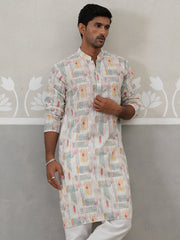 Printed and Emrbroidered Kurta ( KO 5314 Off-White ) [FF] [C-10]