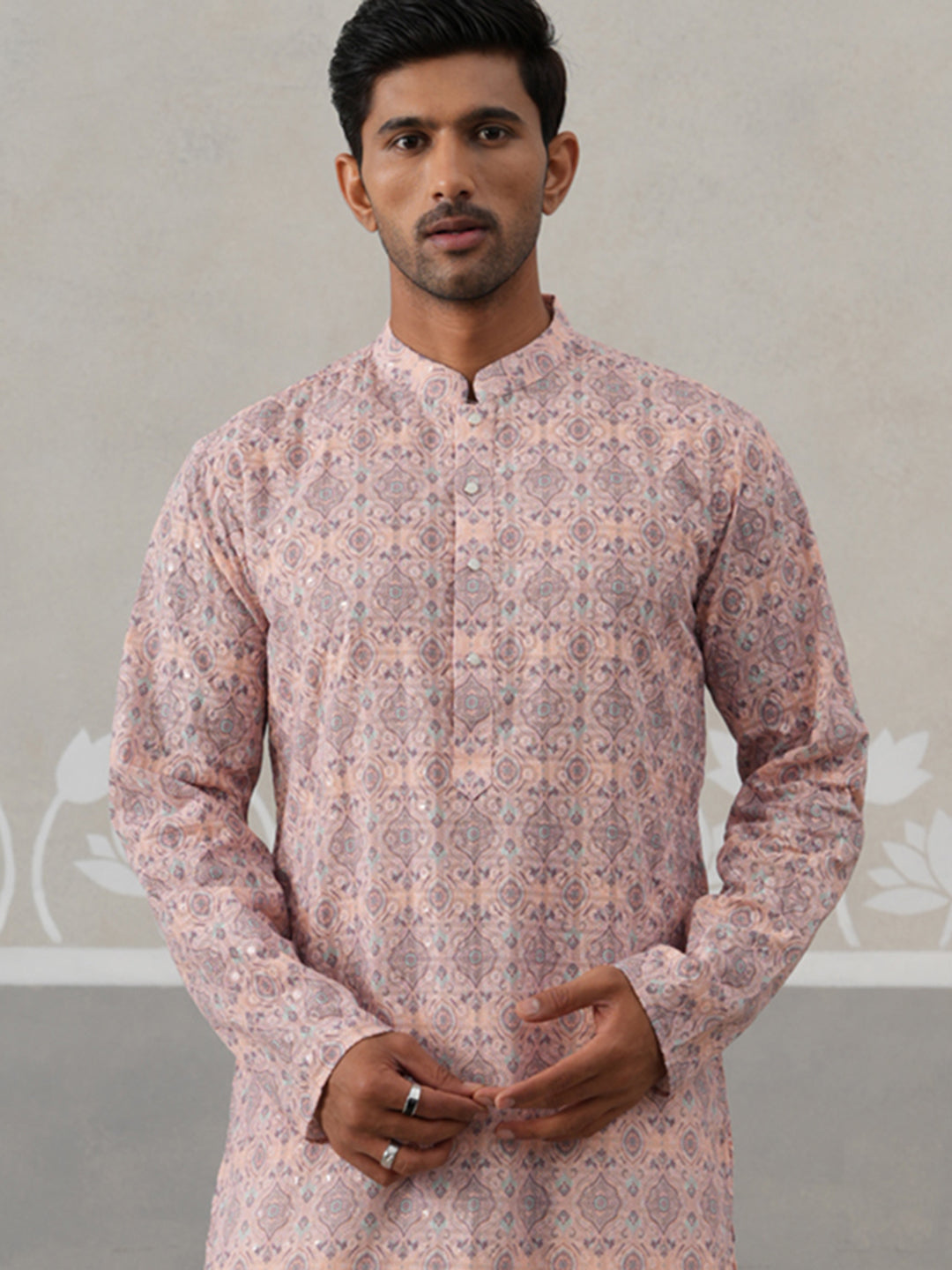 DesiQlo Men Embroidered Kurta Only - Orange - KO_5314Peach_S