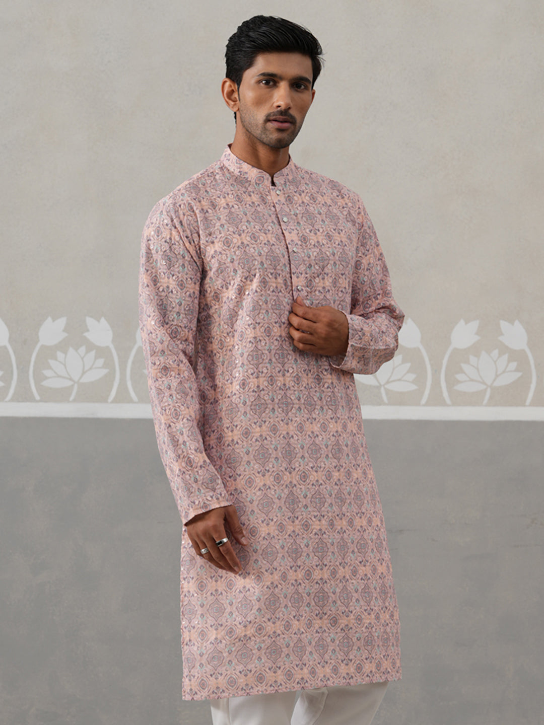 DesiQlo Men Embroidered Kurta Only - Orange - KO_5314Peach_S