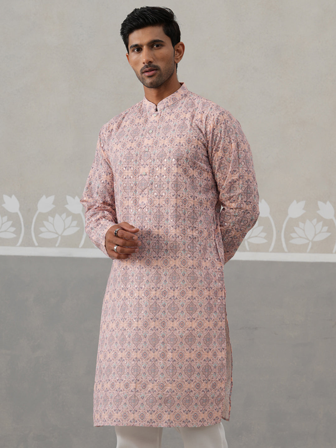 DesiQlo Men Embroidered Kurta Only - Orange - KO_5314Peach_S