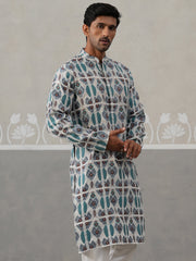 Silk Blend Woven Design Kurta (KO 5315 Blue ) [FF] [A-1-4]
